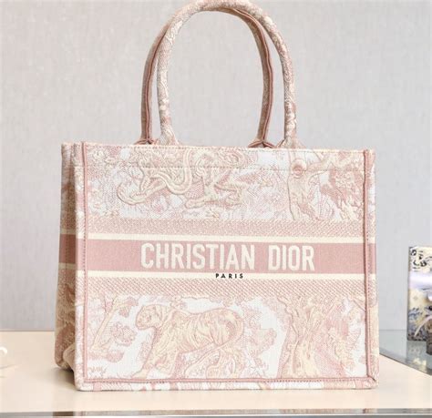 small pink multicolor toile de jouy embroidered dior book tote|Dior cannage pattern.